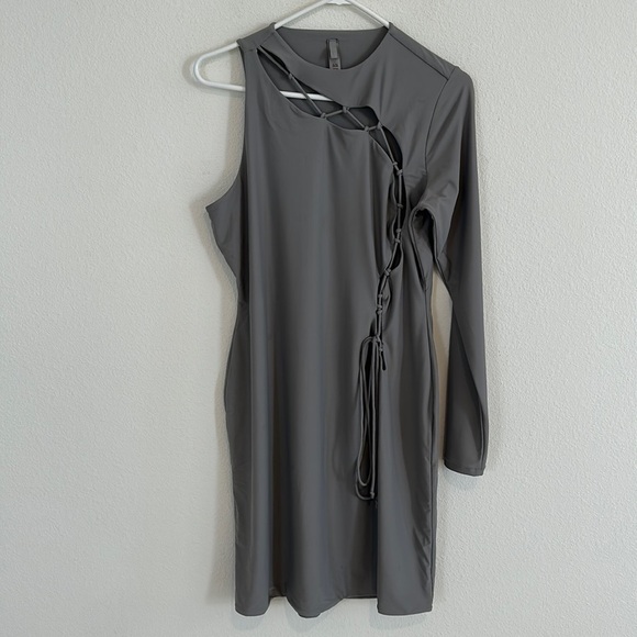 SKIMS Lace Up Mini Dress in Chrome - Picture 1 of 7